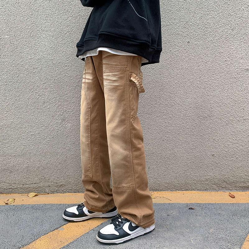 Brown Baggy Jeans Men Retro Casual Wide-leg Jeans Men Streetwear Loose Hip-hop Straight Denim Pants Mens Trousers M-2XL: XXL