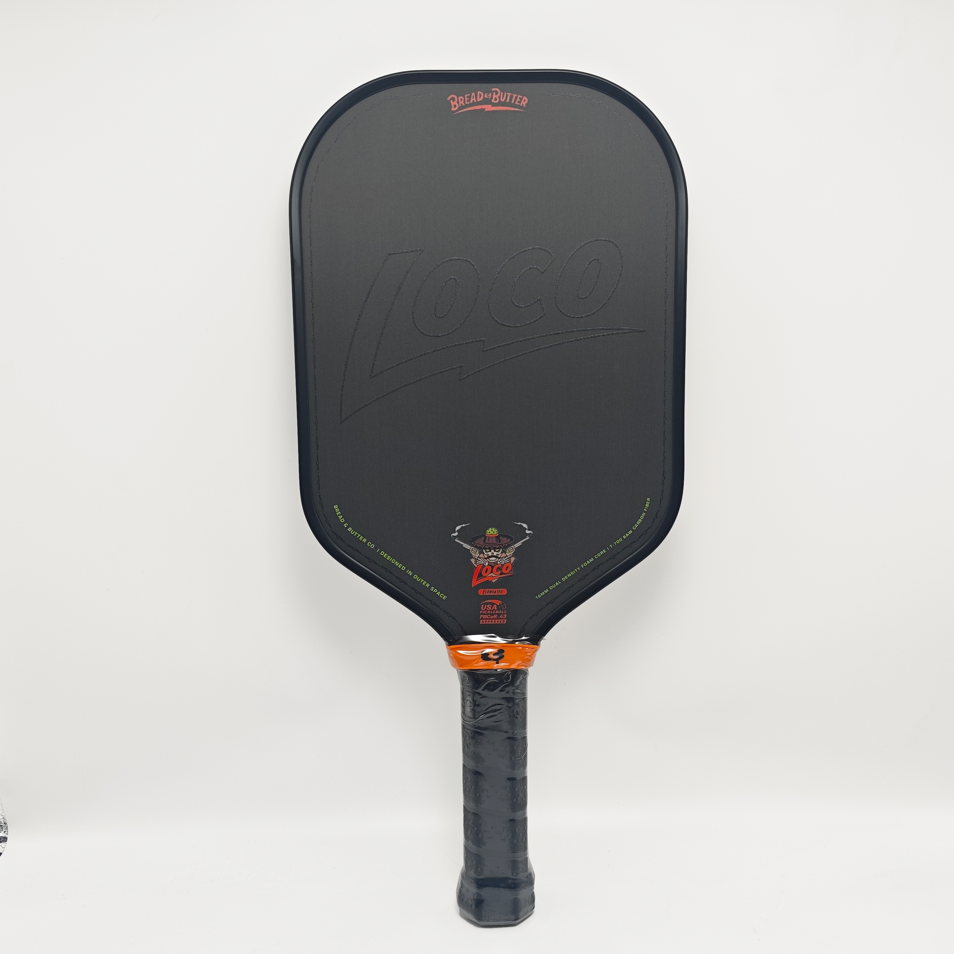 Bread and Butter Loco Pickleball Paddle 16mm Dual-Density Foam Core Hybrid Elongated CFC T700 Raw Carbon Fiber Pickleball Paddle: black