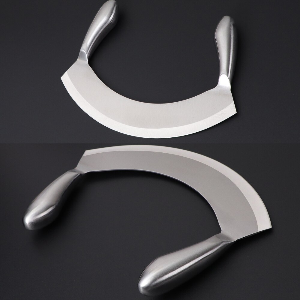 8.5 pouces en acier inoxydable Mezzaluna couteau herbe hachoir Pizza Cutter fruits légumes salade trancheuse Dicer herbe hachoir couteau de cuisine