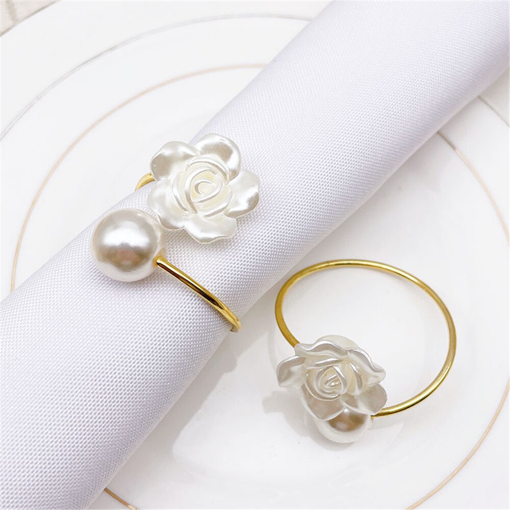 Simple pearl flower napkin ring table top decoration for hotel wedding banquet western food etiquette decoration