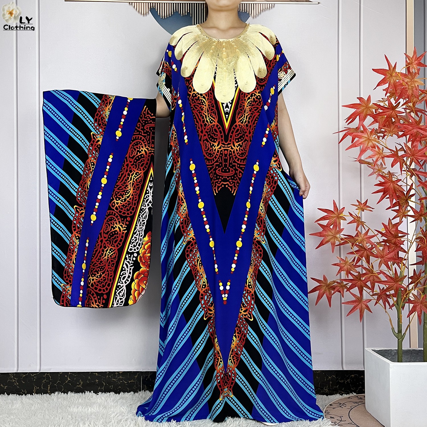 Vestidos maxi de algodão solto com lenço de cabeça para mulheres muçulmanas, vestidos casuais muçulmanos, manga curta, estampa floral, kaftan africano, islamismo, novo, verão: Ciano