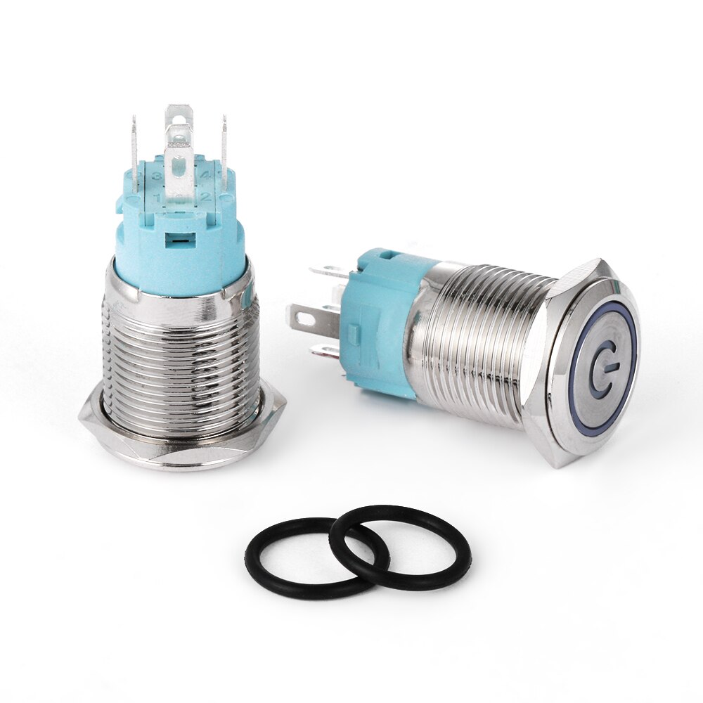 Metaal On/Off Schakelaar Waterdichte Led Power Drukknop 12 Mm 12V Auto Led Power Kortstondige Drukknop 1NO 1NC Rood Blauw