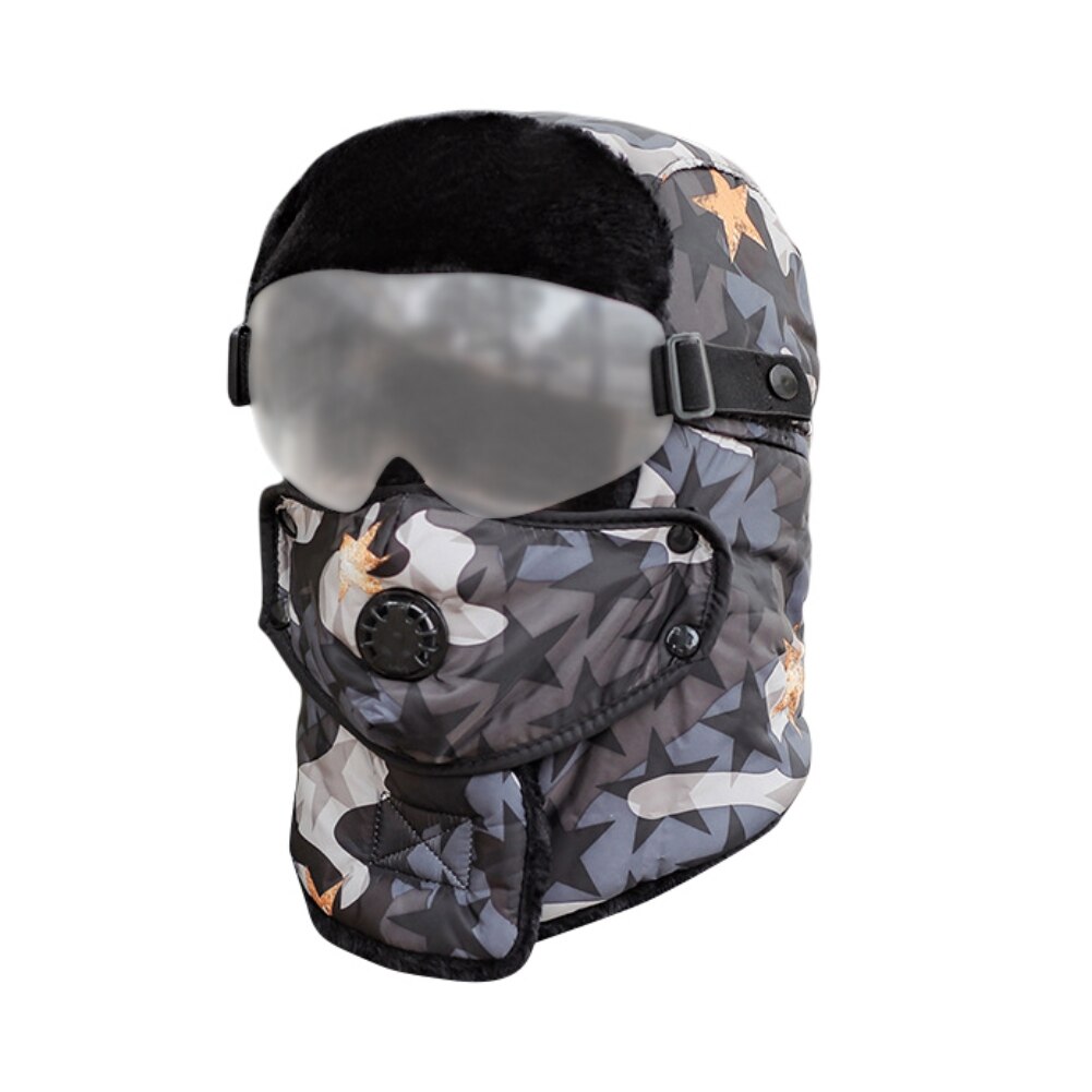 Winter Skiing Warm Hat Outdoor Winter Hiking Cycling Ski Hats Men Women Skiing Waterproof Hood Hat With Glasses Cap Balaclava