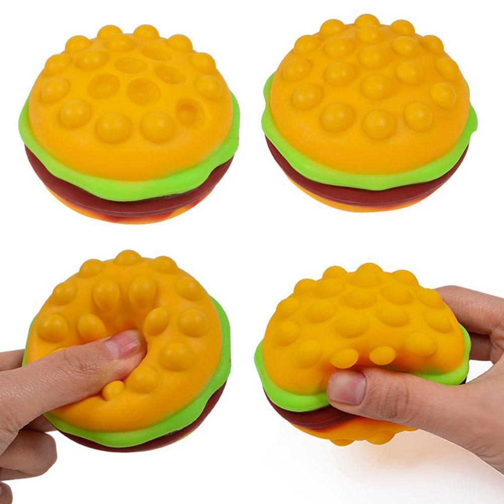 3D Squishy Hamburger Fidget Toys Silicone Decompression Silicone Squeeze Fidget Ball Fidget Sensory Toy Burger Stress Ball