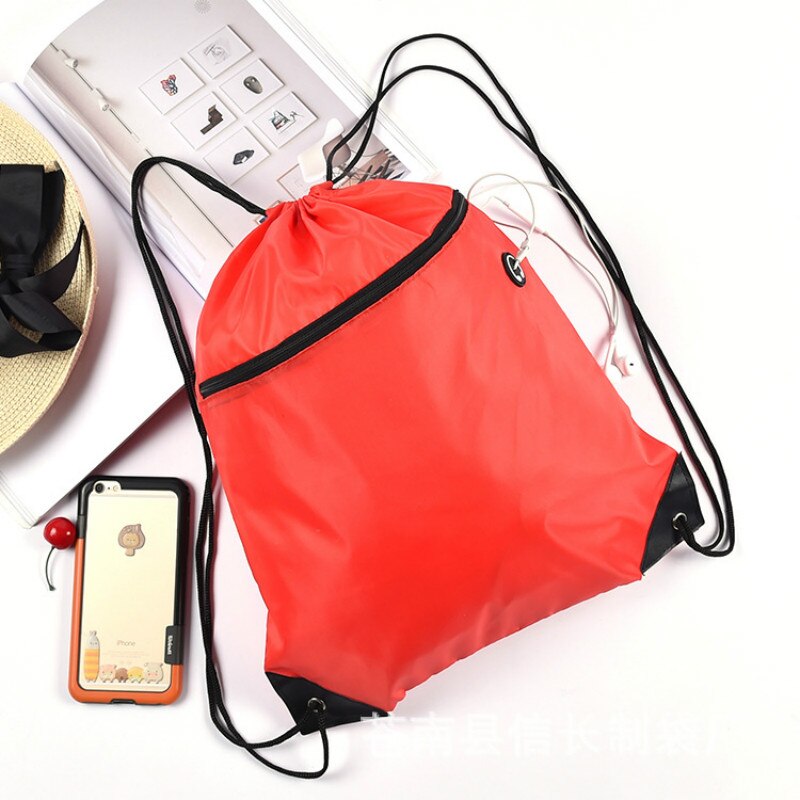 Portable Sport Bag Drawstring Backpack Waterproof Nylon Multifunctional Gym Bag Travel Storage Foldable Men Women Sports Bags: red