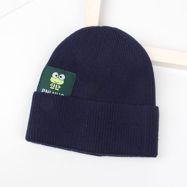 Sombreros de lana coreanos para niños, gorros de punto para bebés, con etiqueta de dibujos animados, a la , simples, para mantener el calor