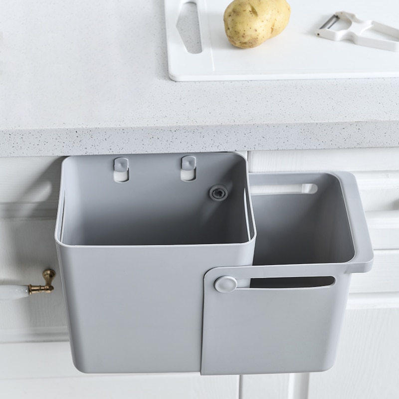 Hanging Trash Can Retractable Punch-free Wall-Mounted Garbage Can for Kitchen Wet and Dry Classification Useful