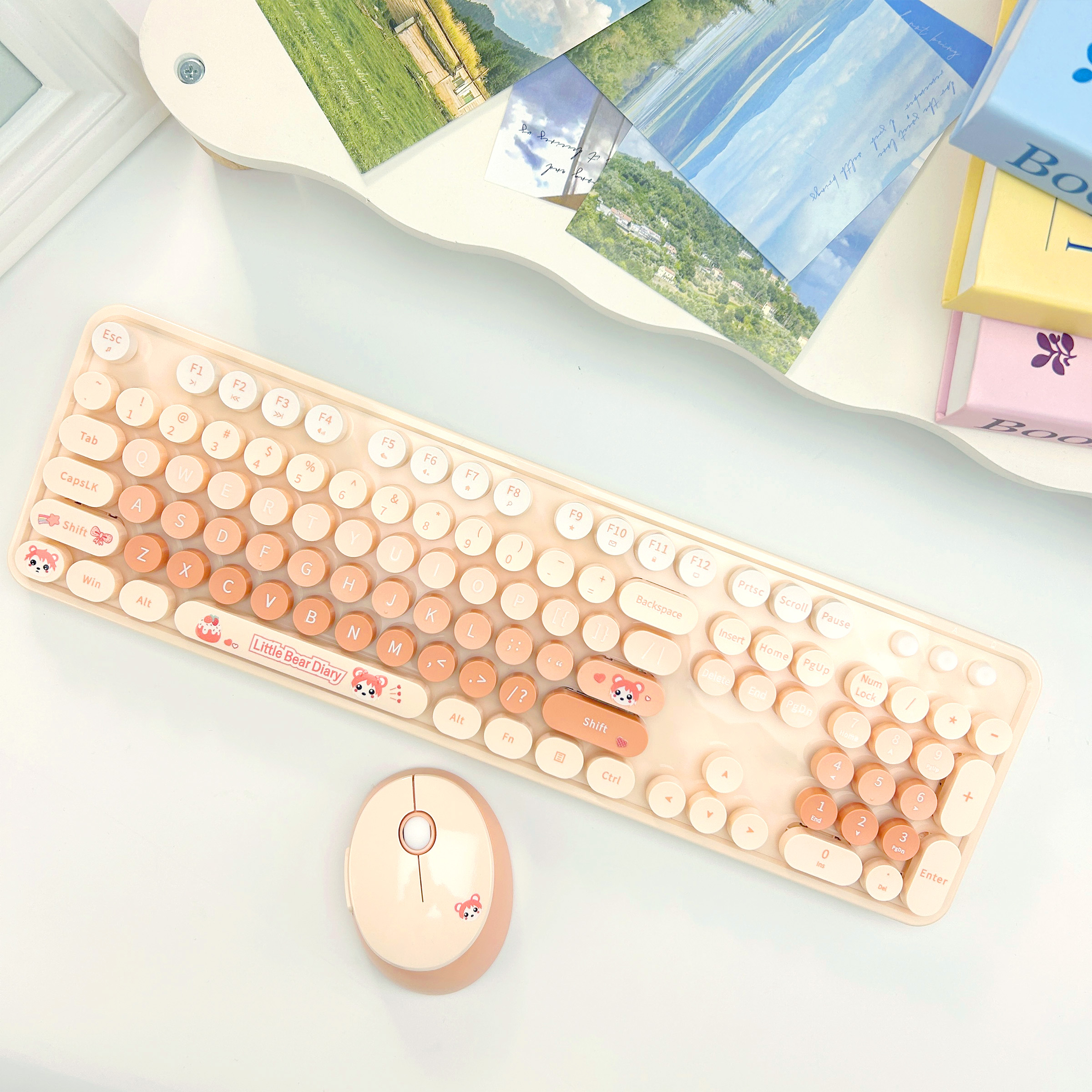 Kolorowy zestaw słodkiej bezprzewodowej klawiatury i myszy — pakiet Combo do dekoracji domu i użytku osobistego