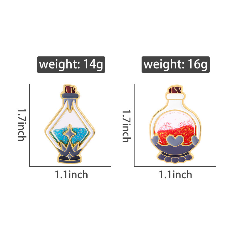 Glitter Magic Potion Bottle Enamel Pins Love Heart Star Witch Brooches Cute Fantasy Lapel Badges Jewelry For Girls