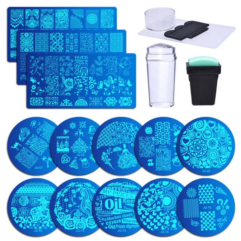 Udene nail art plader og stempler skabeloner ren klar gelé silikone negle stempling plade værktøjer søm dekoration skabelon 9 stil: Stil sæt 9
