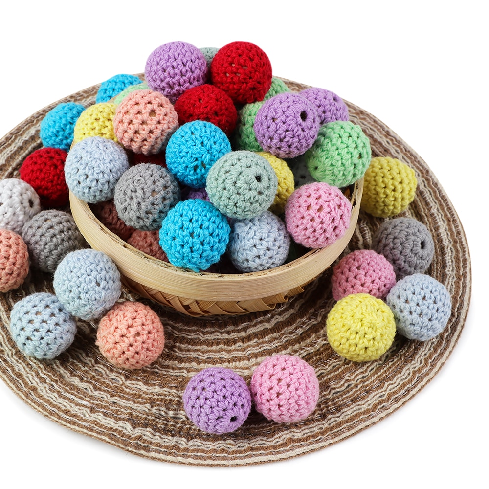10 stücke holz Häkeln Perlen Ungiftig DIY Baby Zahnen Schmuck Halskette Anhänger Baby Beißring Spielzeug Natürliche Holz Perlen 20MM