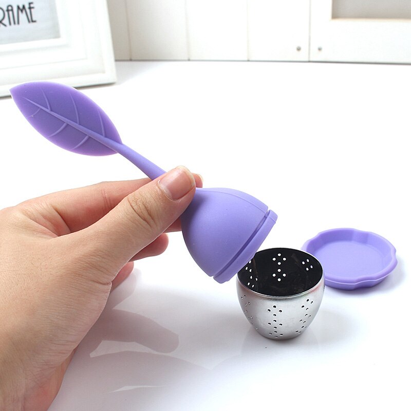 Infusor de té de silicona, filtro de té reutilizable, 6 colores, hojas dulces con bandeja de gota, Bola de té, herramienta de té de filtro de especias de hierbas, 1 Uds.