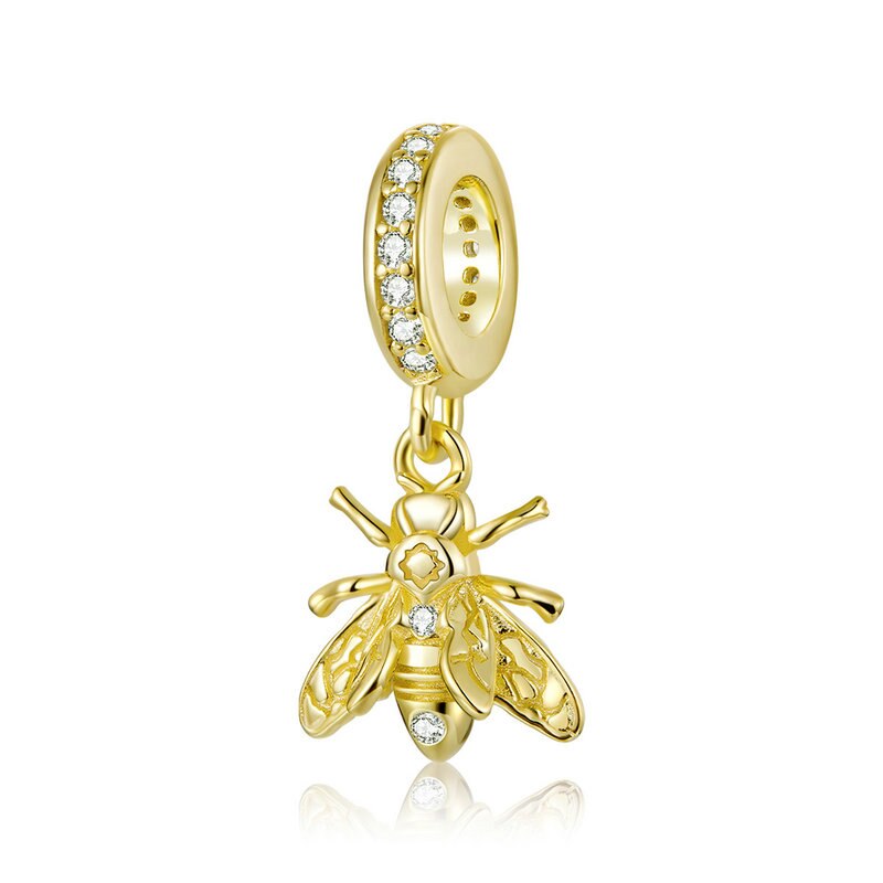 Abalorio de abeja de Plata de Ley 925, cristal de abeja, cuentas de insectos, apto para pulseras, joyería de plata auténtica Original, , ECC821: EFC249