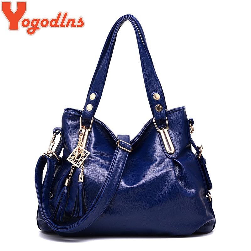 Yogodlns PU Leather Tassel Bag Shoulder Bags Women Messenger Bags Women Handbag Women Leather Handbags: Blue