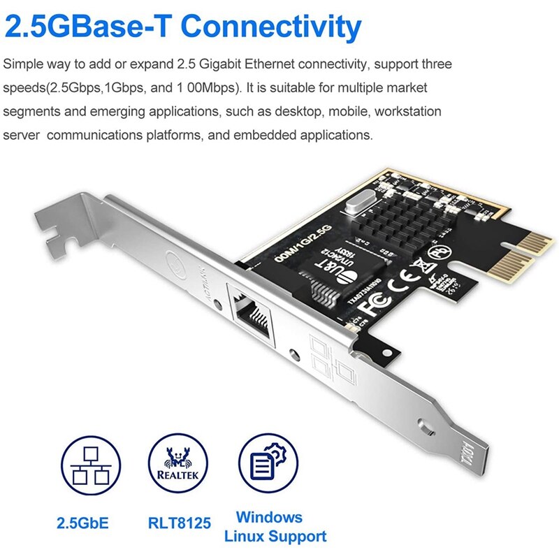 PCIe PCI Express Network Lan Card 2500M RJ45 Network Adapter RJ45 RTL8152 Chipset Supports Windows Linux