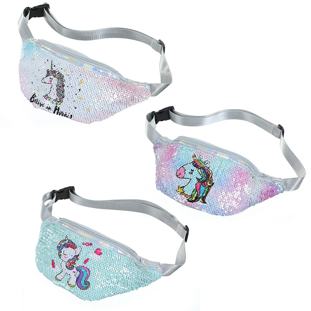 Sequined Printing Unicorn Waist Bag Women Fanny Pack Girls Belt Bags Kids Waist Packs Phone Pouch Adjustable Crossbody Chest Bag