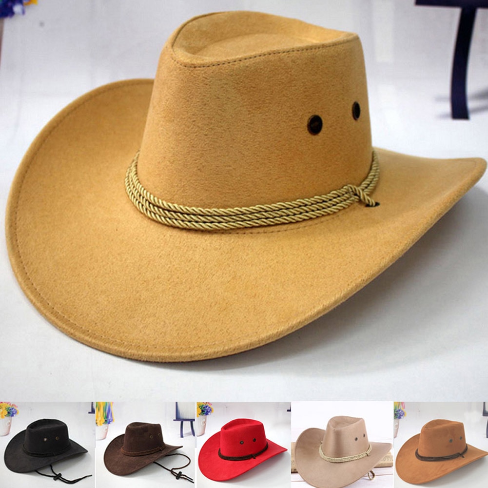 Western cowboy hat mænd ridehætte tilbehør bred brimmed crushable crimping western cowboy hat solid