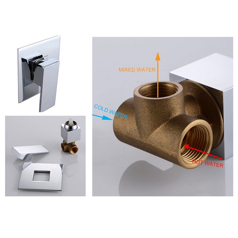 BAKALA BRASS Shower Faucet Body Valve and SOLID Stainless Steel Trim Square Concealed Replacement for Bathroom Showering System: Default Title