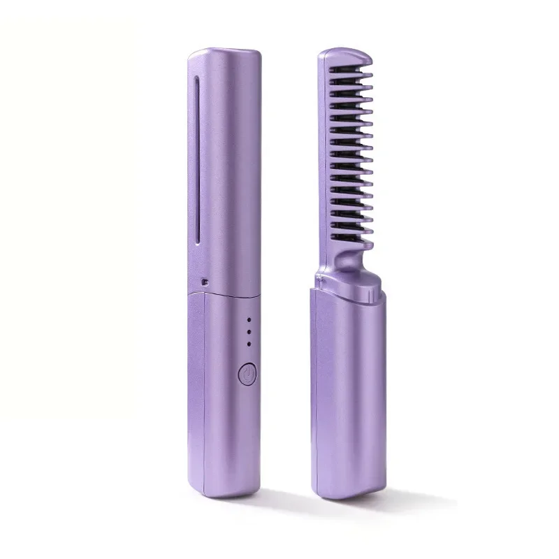 Pente quente de cabelo sem fio portátil mini usb recarregável alisador de cabelo aquecimento rápido alisamento de cabelo ferramenta estilo: ROXO