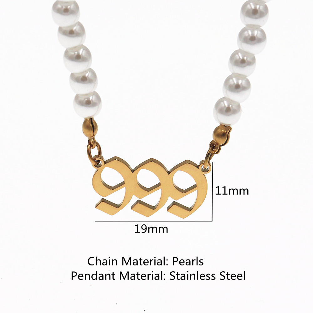 Edelstahl Engel Anzahl Halskette Perle Kette Choker 444 999 888 222 555 666 333 777 Boho Schmuck Teufel Colar gold Halsketten: Gold 999 Pearl