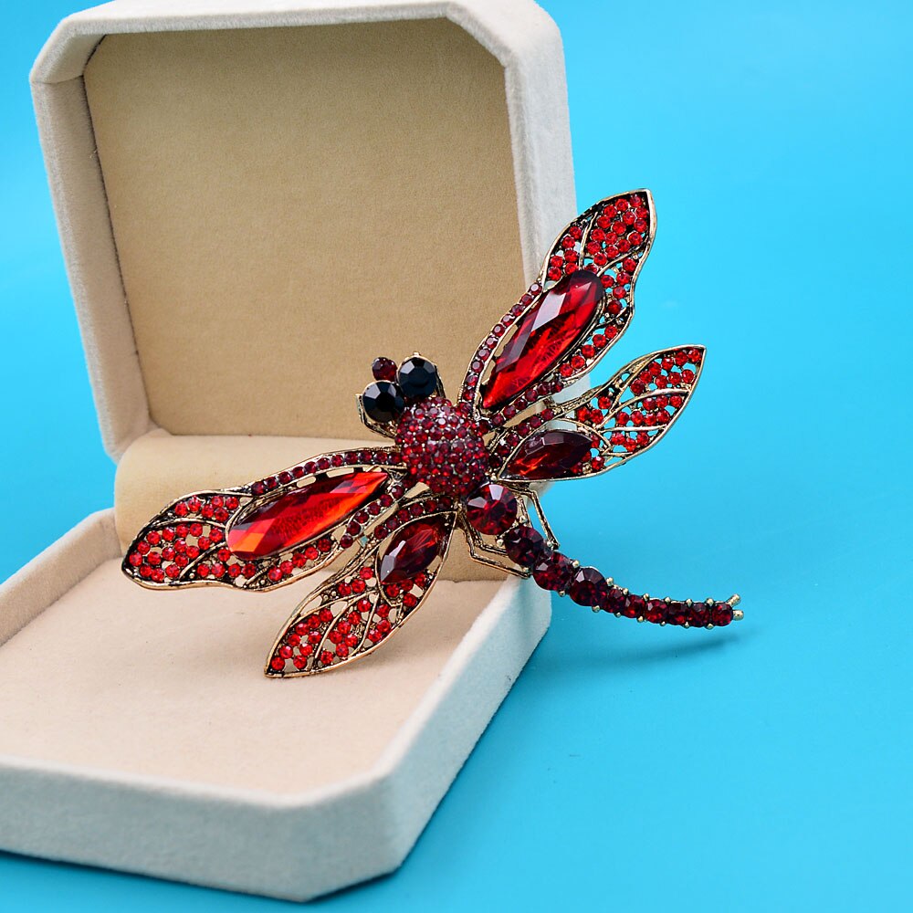 CINDY XIANG Rhinestone Large Dragonfly Brooches For Women Vintage Coat Brooch Pin Insect Jewelry 8 Colors Available: red