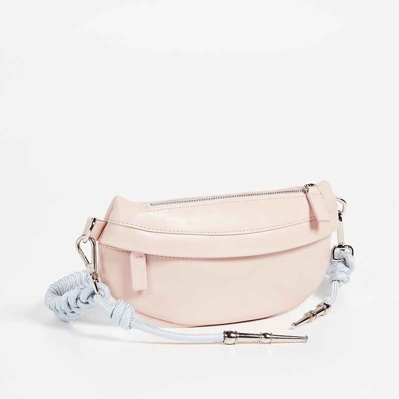 Women's Waist Bag PU leather Rope Knot Fanny Pack Bananka Travel Leisure bum bag Women Catwalk Belly Band Belt bag: Nude color