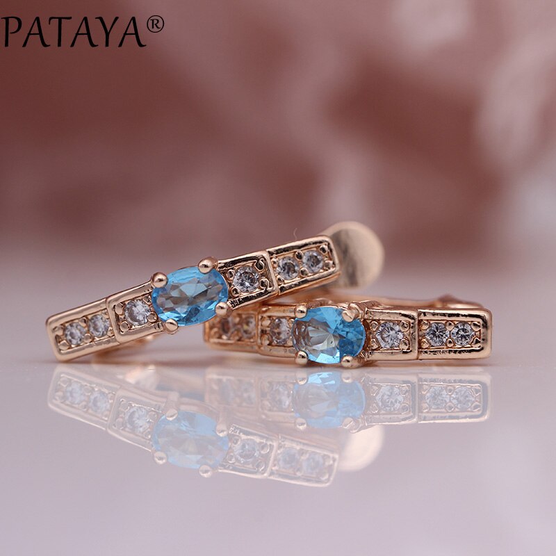 PATAYA Oval Green Earrings Women Wedding Cute Fine Jewelry 585 Rose Gold Multicolor Natural Zircon Dangle Earrings: sea blue