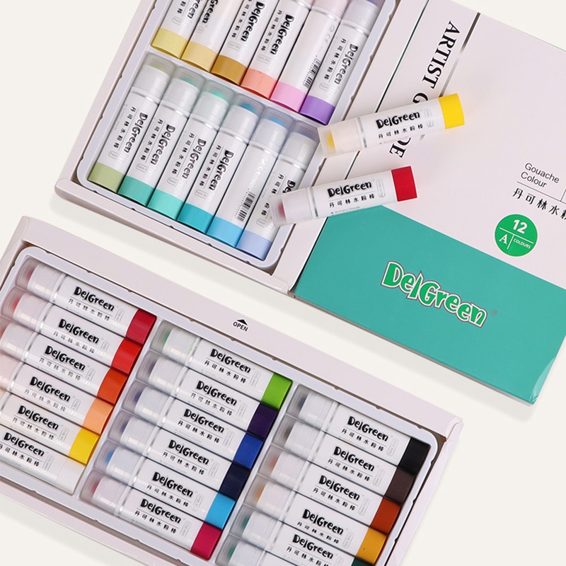 DELGREEN ARTIST GRADE Solid Gouache Paint Sticks/Pastels/Crayons Soft Basic/Macaron 12/18 Colors Graffiti Water Soluble Crayons