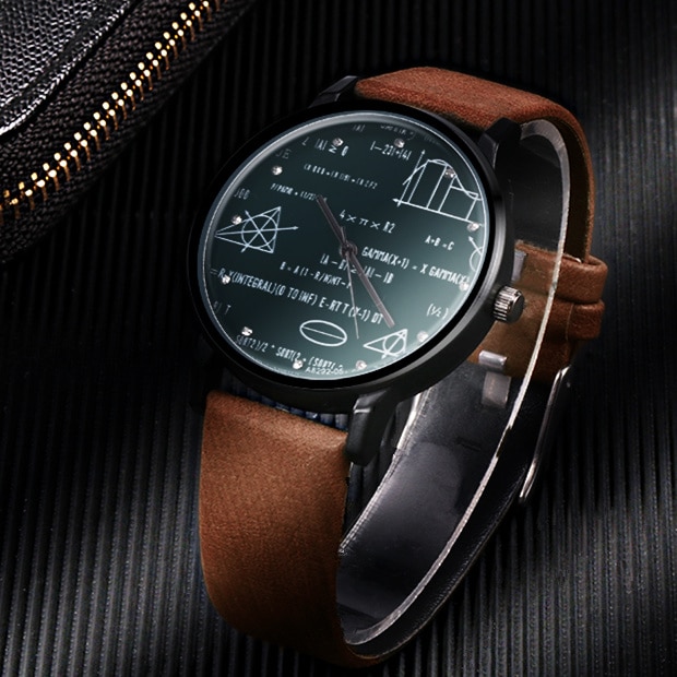 Miler Mens watch leather quartz Mathe matical formula prints wrist watch men causal relogio masculino erkek kol saati