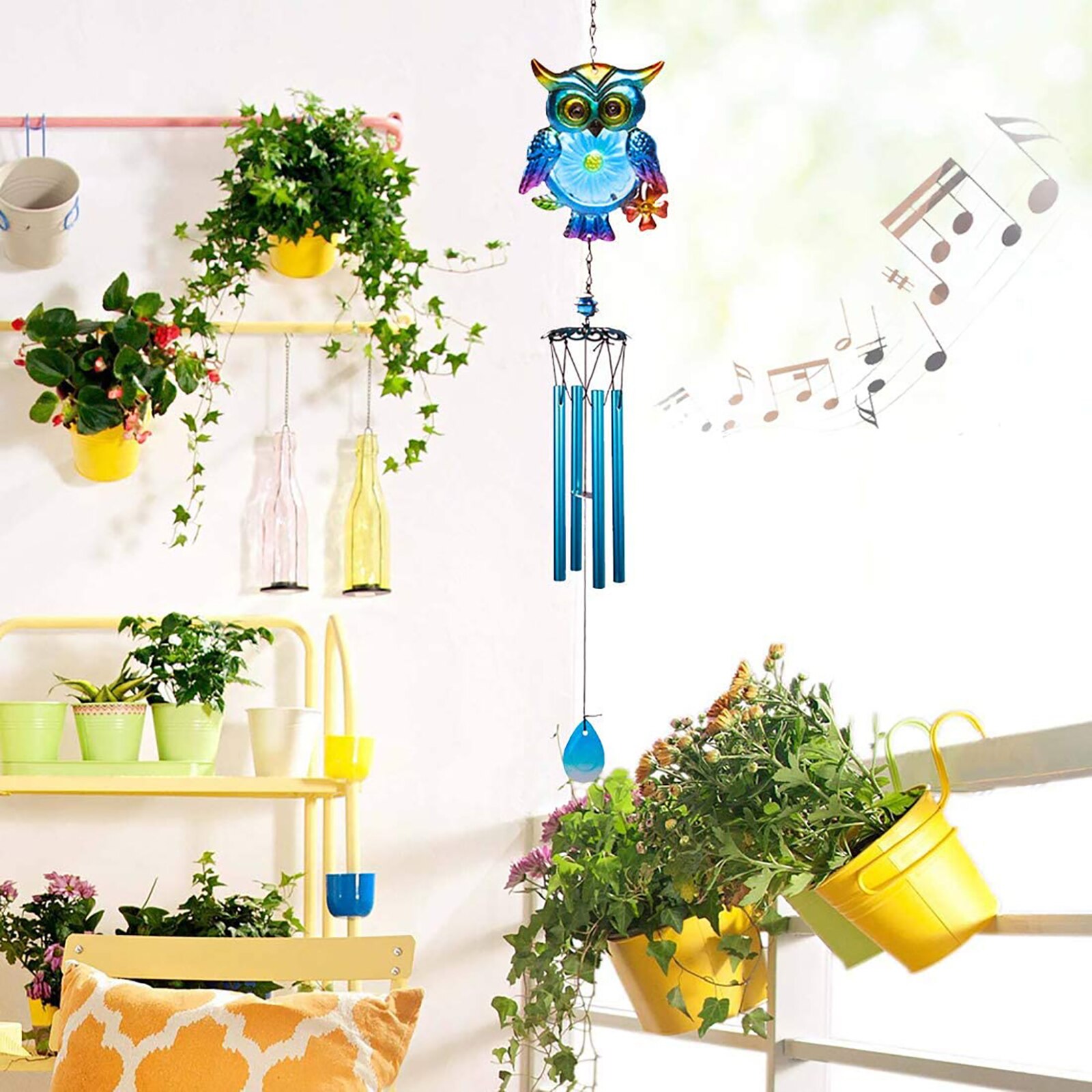 Windgong, Cartoon Uil-Vormige Windbell Decoratieve Hangers Ornamenten Voor Home Office Cafe Winkel, blauw/Geel/Rood