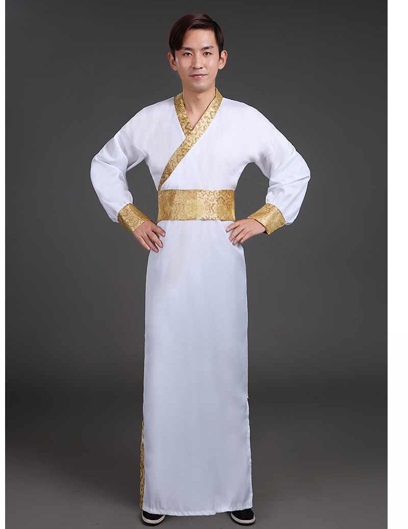 Robe traditionnelle chinoise pour homme, rouge, blanc, noir, costume ancien, rétro, style chinois: WHITE / XXXL(180-185cm)