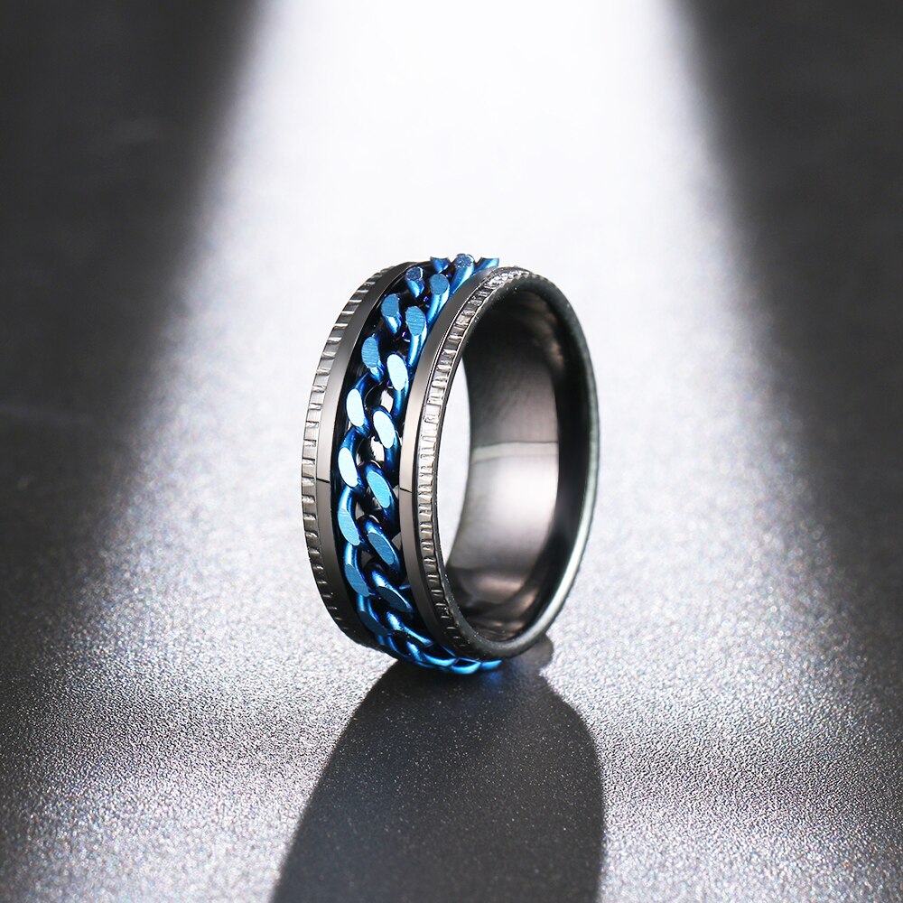 Mens Spinner Rings, Figit Rings for Anxiety, Stainless Steel Ring, Gold Plated Rotatable Cuban Link Chain Pinky Ring, Thumb Ring: 10 / Blue