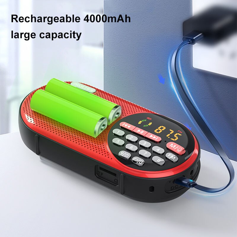4000mAH Rechargeable FM Radio Portable Speaker Music Player with LED Display Support TF Card U Disk 3.5mm Headphone Jack