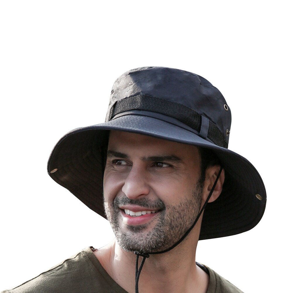 Men Outdoor Boonie Sun Hats Wide Brim UPF 50+ Sun Protection Breathable Hiking Camping Bucket Hat Black Gray Khaki
