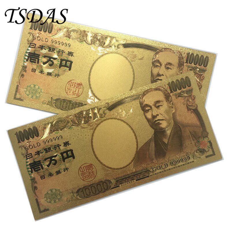 24k Gold Plated Banknote Japan 10000 Yen Gold Foil Note Fancy Collectable Banknotes Value 10pcs/lot: GOLD999999