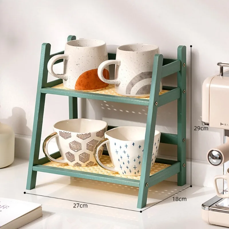 Bambus Doppelschicht Rack Offener Typ Blumentopf Ständer Schreibtische Lagerung Organizer Kleinigkeiten Lagerregal Schreibtisch Kaffee Bar Theke Regal: Rot