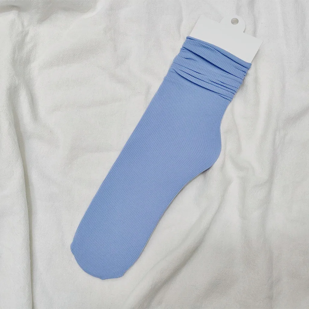 Women Ruffled Edge Bing Bing Socks Summer Ultra-thin Absorb Sweat Prevent Odor Soft Ice Velvet Harajuku Stretch Elasticity Socks: Tamanho Único / CINZA