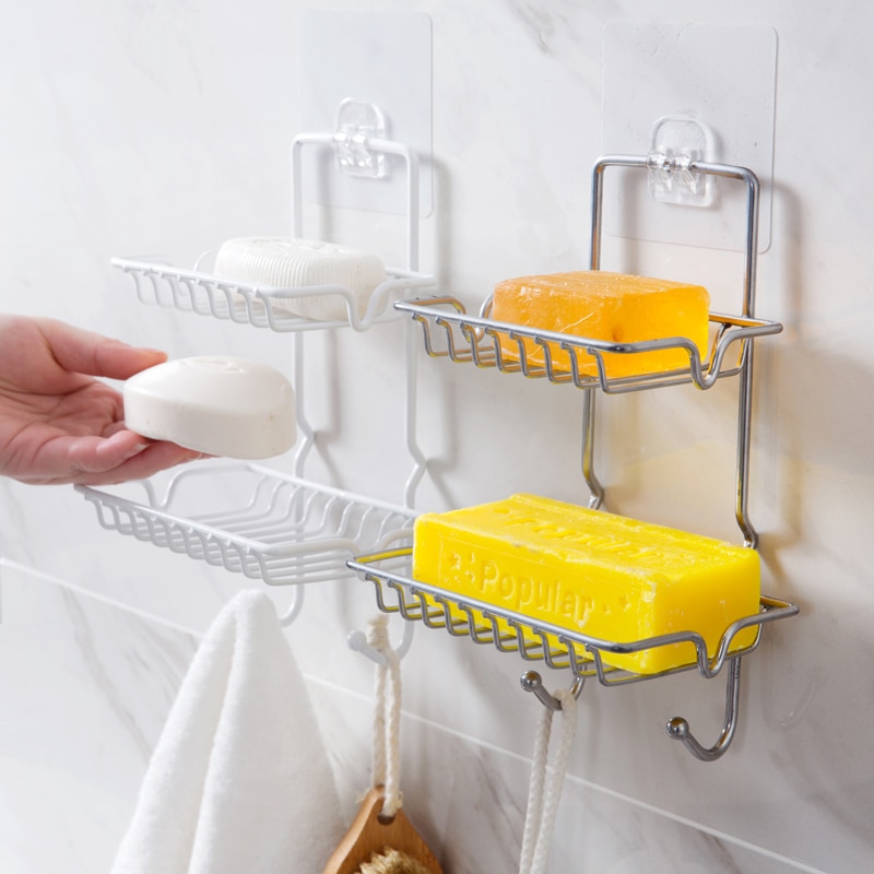 double-layer sucker soap wall hanging soap rack dr... – Grandado