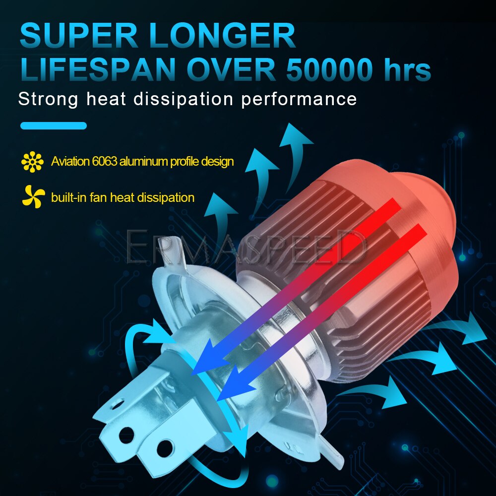 Motorfiets Koplamp Led BA20D H4 Lampen High Beam Wit/Dimlicht Amber Light Moto Led Motor Koplamp 30W 3000LM Hoge Heldere