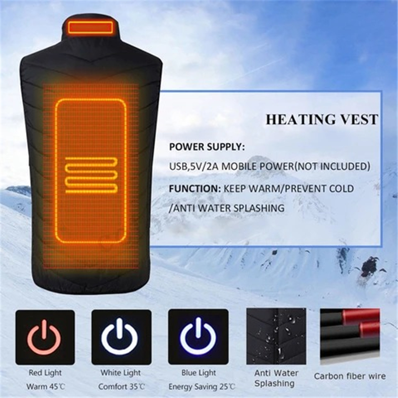 Men Women Outdoor USB Infrared Heating Vest Jacket Winter Flexible Electric Thermal Clothing Waistcoat Fishing Hiking