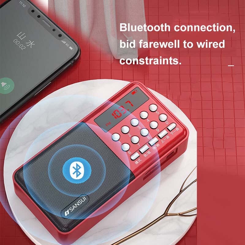 Mini FM Radio Portable Receiver Bluetooth 5.0 Speaker Music Player with LED Display Support U Disk TF Card Recording Headphone