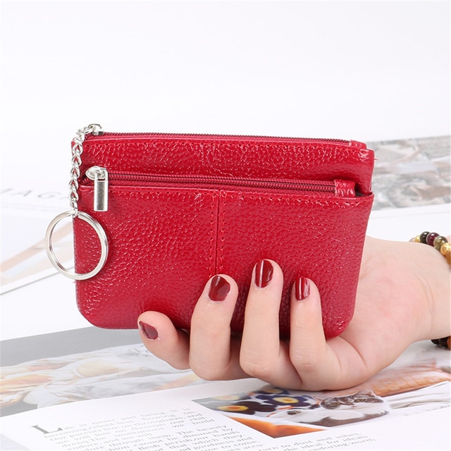Neue Frauen Brieftasche Mini PU Leder Weibliche Geldbörse Karte Halter Kurze Geldbörse Geldbörsen Kleine Geldbörse Zipper Keychain tasche: Red-Size 1