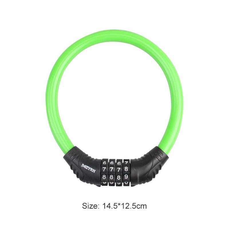 4-Digit Password Bicycle Code Lock Mountain Bike Portable Security Anti-theft Cable Lock Steel Wire Lock Bicycle Accessories: Green