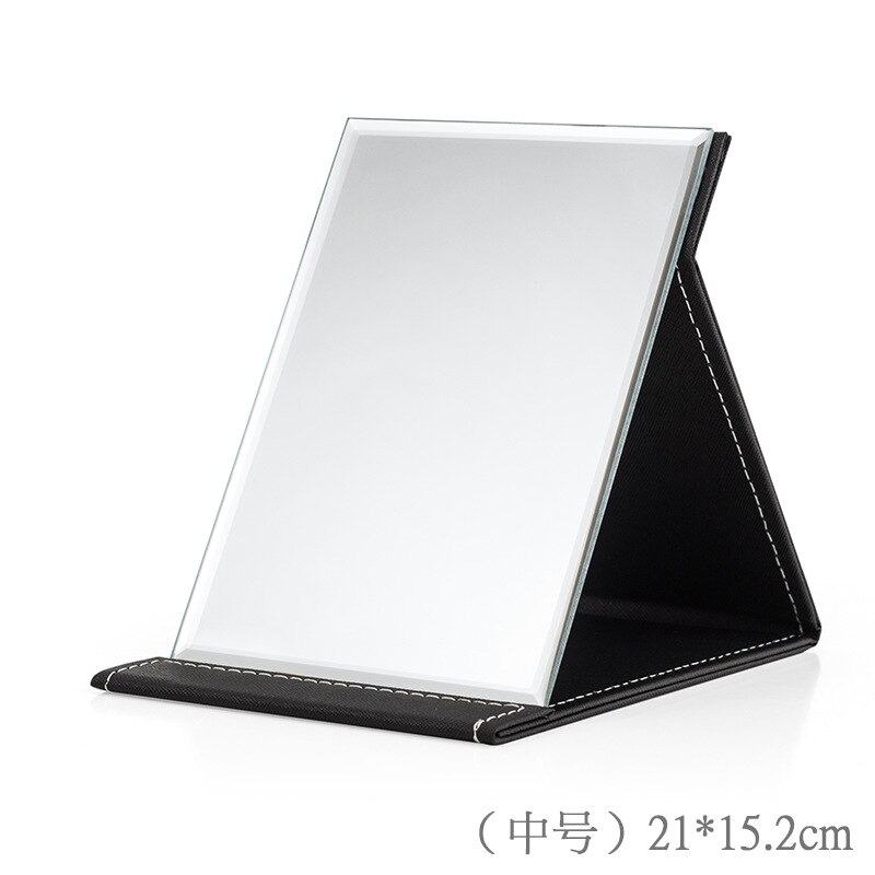 HD Soild Rectangle Desktop Makeup Mirror Removable Portable Folding PU Simple Cosmetic Mirror Vanity Mirror Make Up Tool: black / large