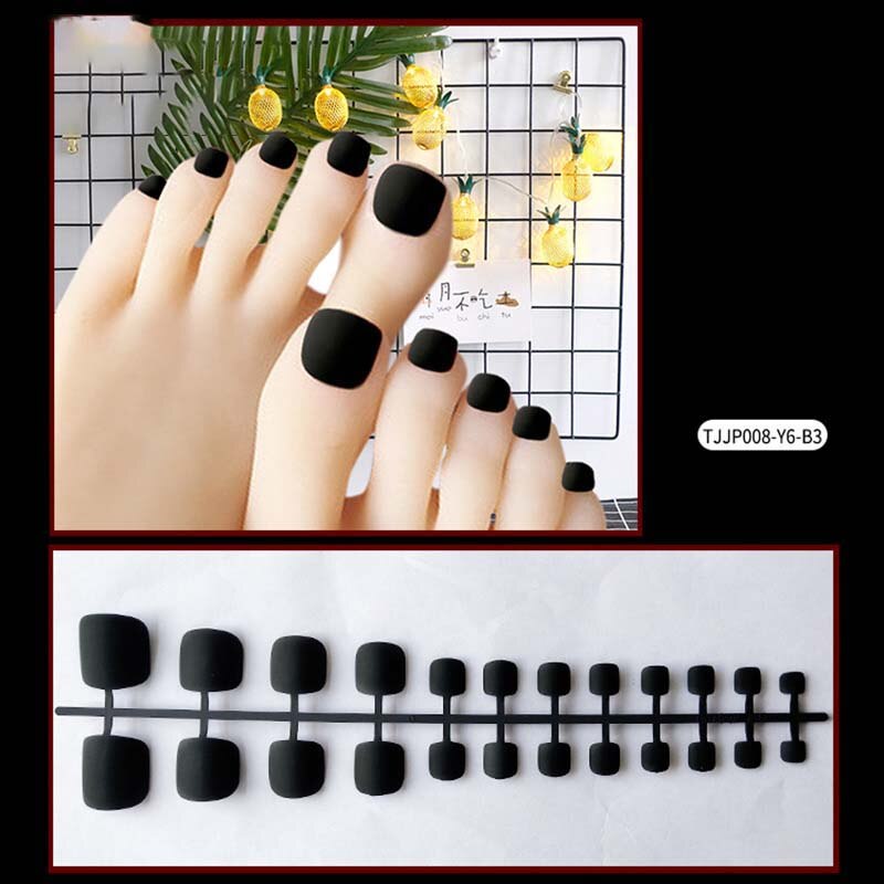 24 st tånaglar lösnaglar tryck på nageln fransk stil godis tå naglar tips konst dekor nagelkonst med lim manikyr: Tjjp 008-y6-b3