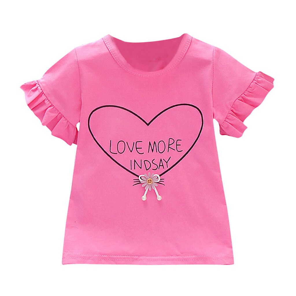 T-shirt à manches courtes et col rond pour bébé fille, vêtements décontractés, couleur unie, #45: Orange / 90