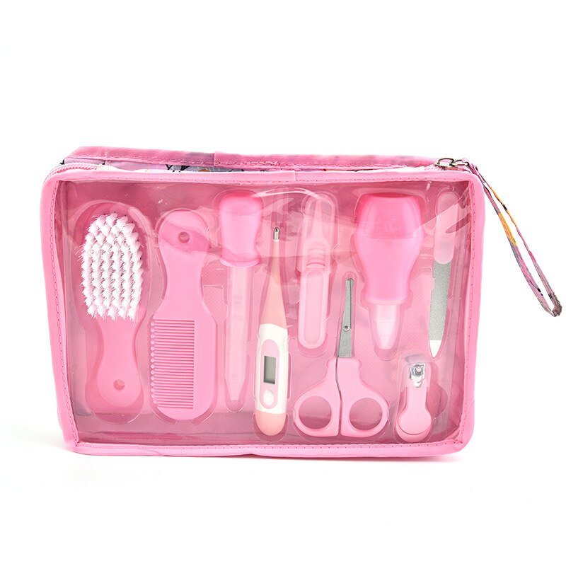 10pcs/set Baby Nail Set Portable Safety Nail Clipper Nail Care Products For Newborns Baby Health Care Nail Kit Hair Brush Set: TF249 Pink 9pcs