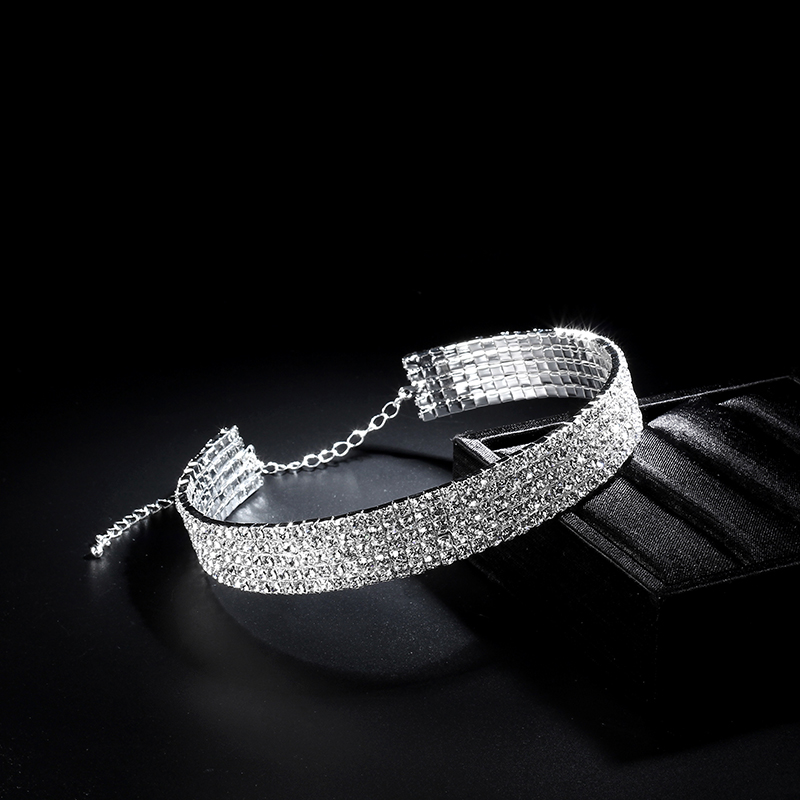 Gargantilla de cadena con cuello de cristal de Color plateado brillante para mujer, Gargantilla con diamantes de imitación para de boda, de joyería