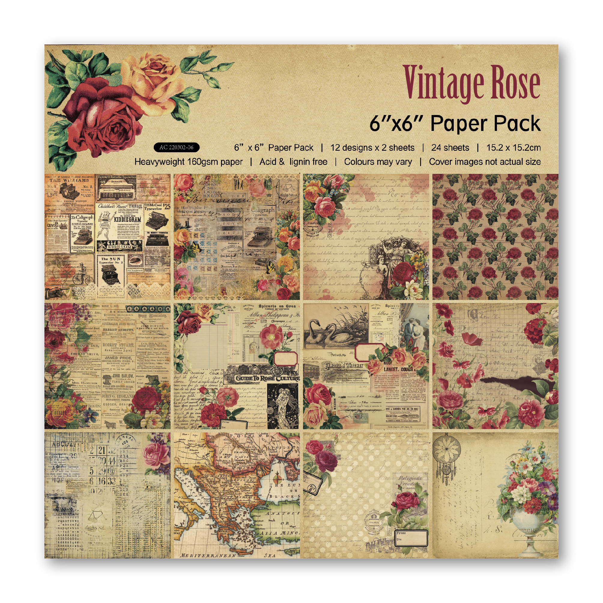 2022 DIY vintage rose Scrapbooking paper pack of 24 sheets handmade craft paper craft Background pad