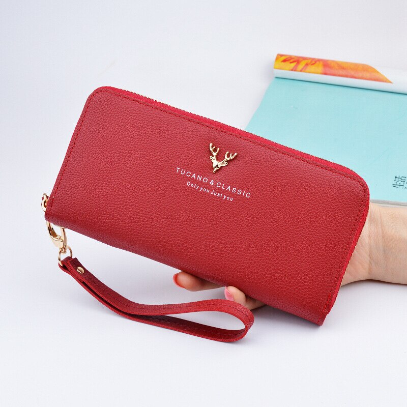Women Female Purse Wallet Female PU Leather Long Wallet Purse Black / Red / Blue / Green / Gray Famous Brand: Purplish red
